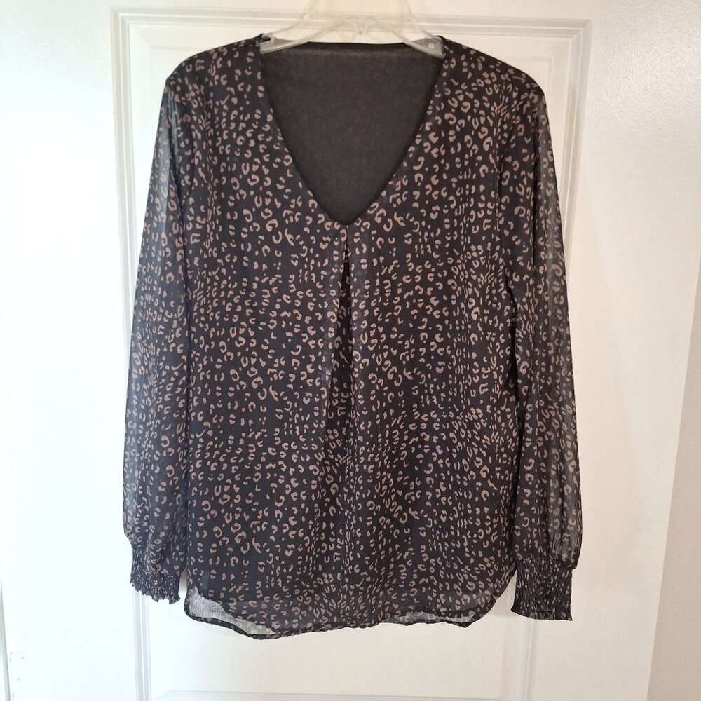 Amazon Flowy Print Vneck Blouse with Cinched Cuffs